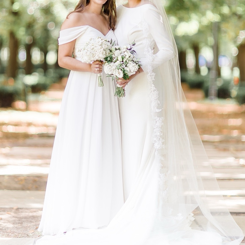 Elegant White Off-Shoulder Azazie Bridesmaid Dress